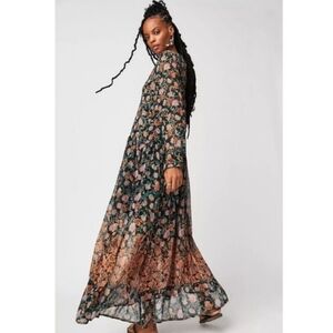 NWT Free People See It Through Floral Pleated Boho Maxi Dress Size Small